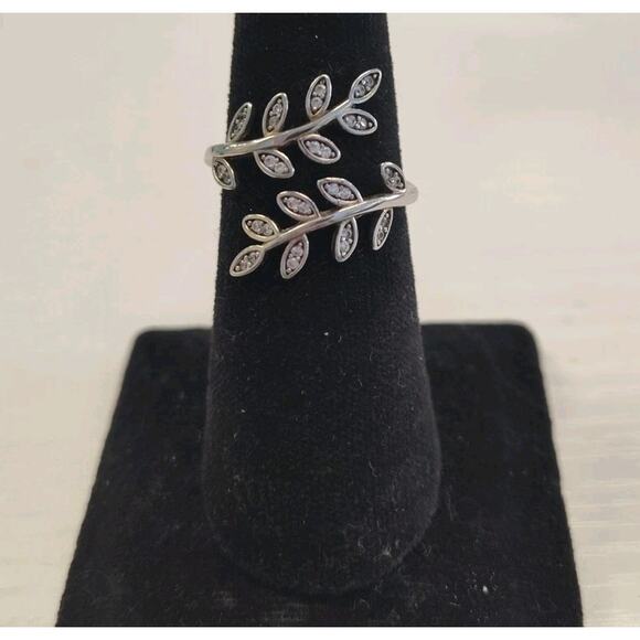 Vintage Adjustable Ring Size 8 Sterling 925 IBB CN Floral Vine Leaf Bi-Pass CZs - Picture 1 of 5